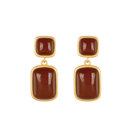 S925 Sterling Silver Gold-Plated Southern Red Agate Earrings