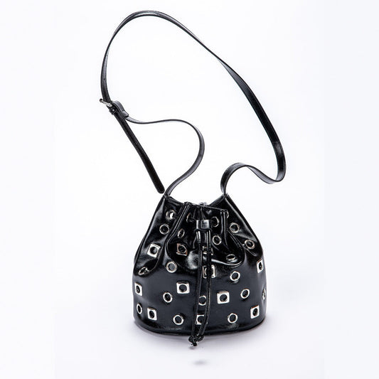 Suede Rivet Bucket Bag Hollow Crossbody Bag