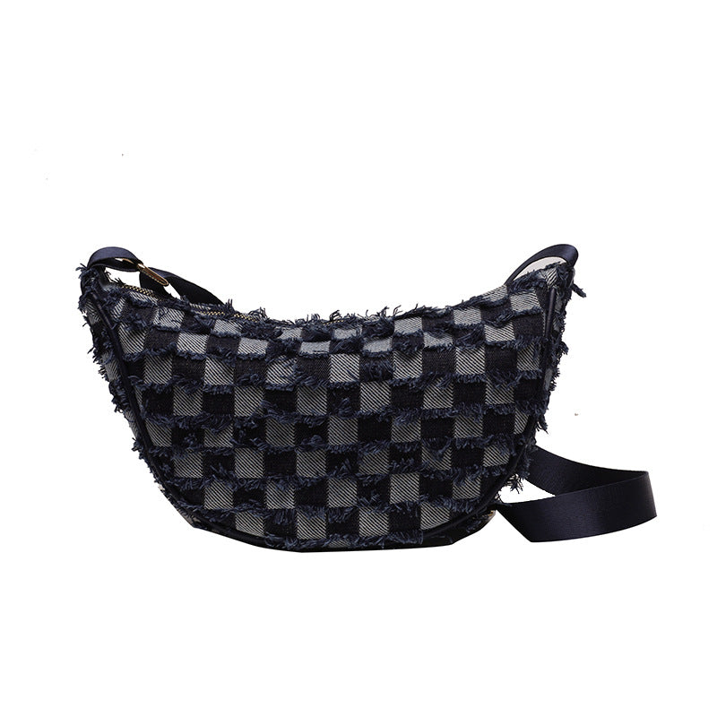 Denim Chessboard Plaid Shoulder Underarm Bag