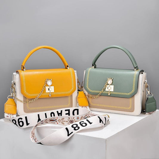 Wide Shoulder Strap Embroidery Thread Contrast Color Large Capacity Shoulder Bag