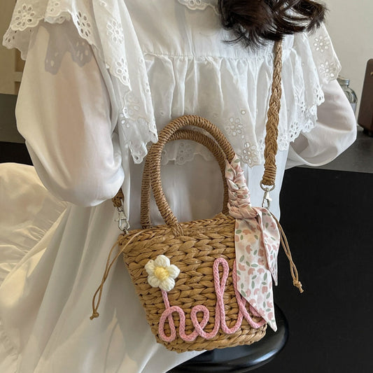 Woven Handbag Women's Fashion Letter Straw Cross Body Bag