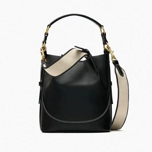 Fashion Drawstring Canvas Contrast Color Casual One-shoulder Bucket Bag