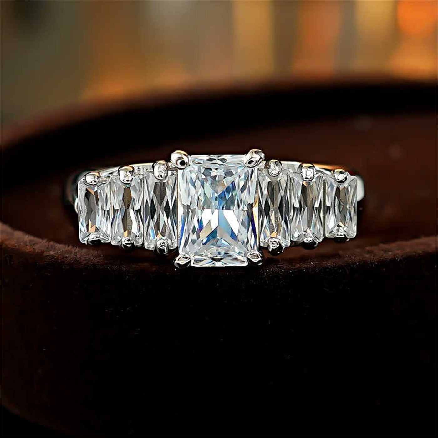 925 Silver Row Diamond Ring Finger