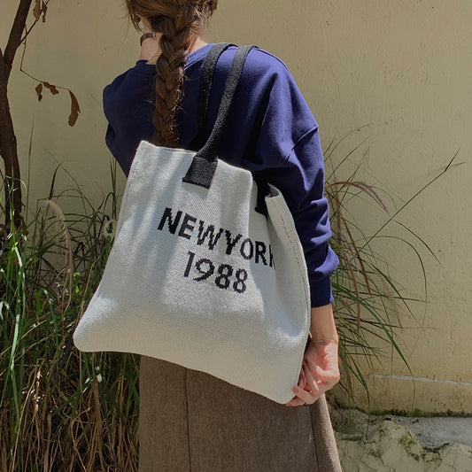 Knitted Letter Retro Trendy Wool Shoulder Bag