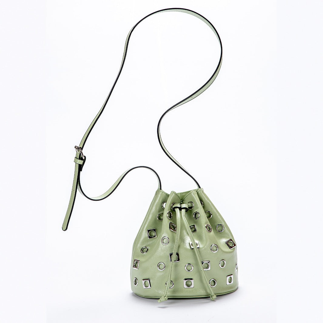 Suede Rivet Bucket Bag Hollow Crossbody Bag