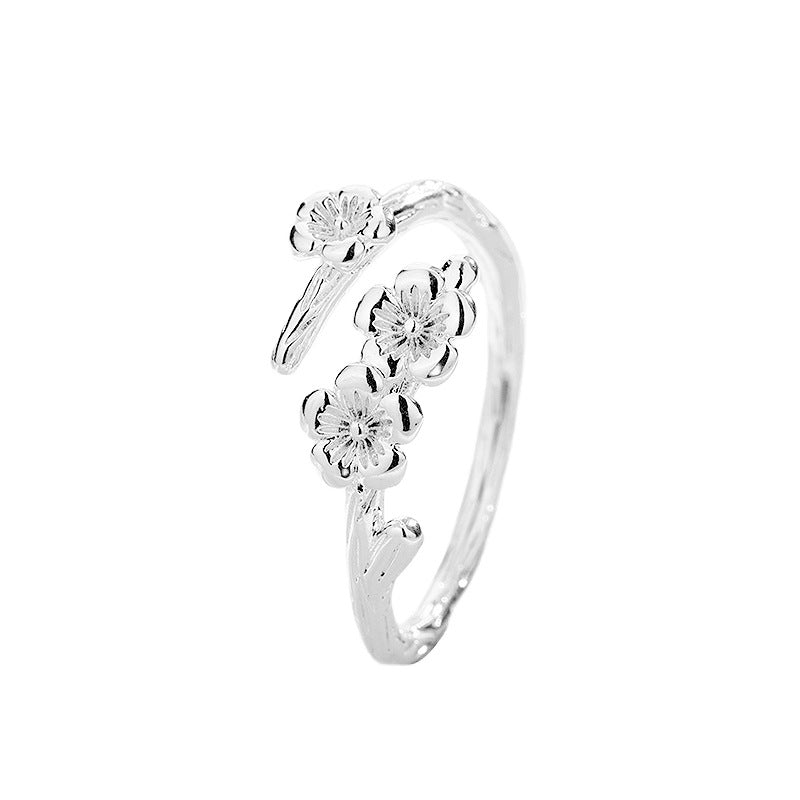Retro Gentle Style Forest Tree Branch Texture Peach Blossom Ring