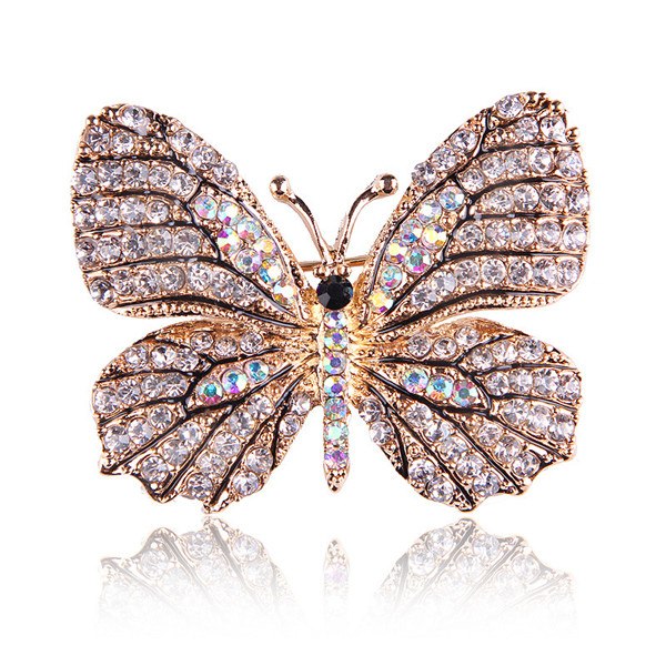 High Quality Fashionable Rhinestone Butterfly Brooch Pin Gold Colors Women Dress Wedding Bridal Brooch Pin