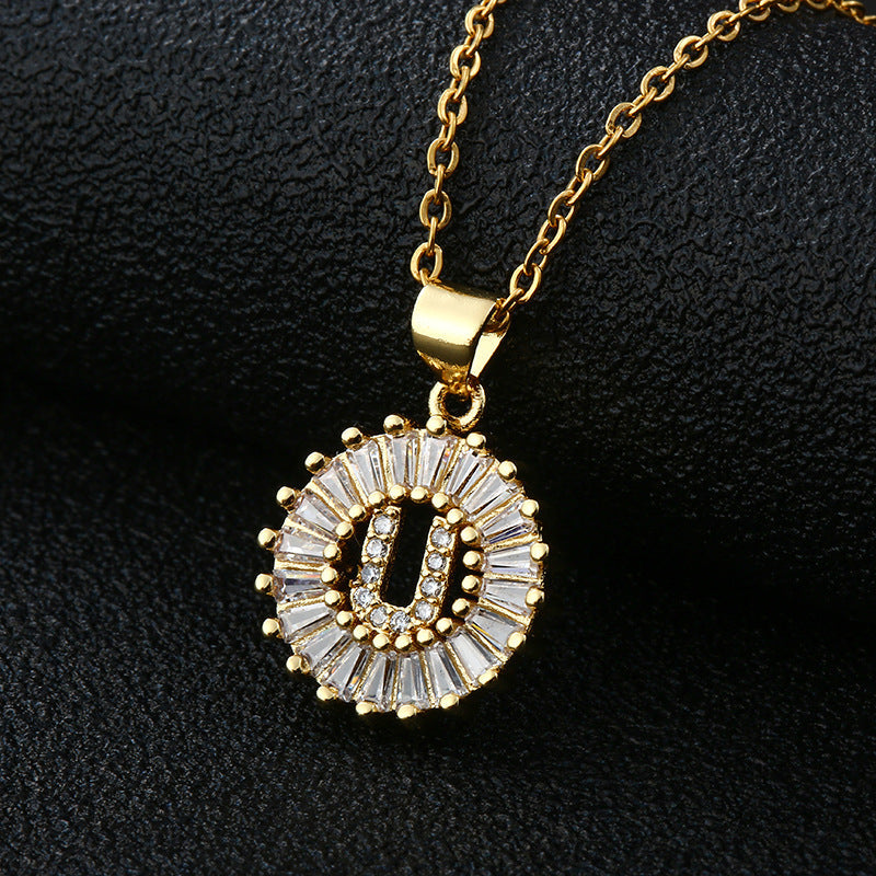 Letter Necklace Female Necklace 26 Letters Copper Inlaid Cubic Zircon