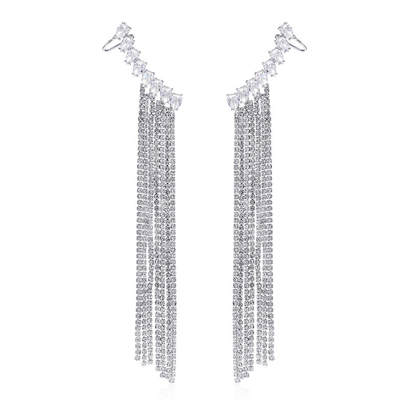 Zircon Earrings Exaggerated Tassel Earrings