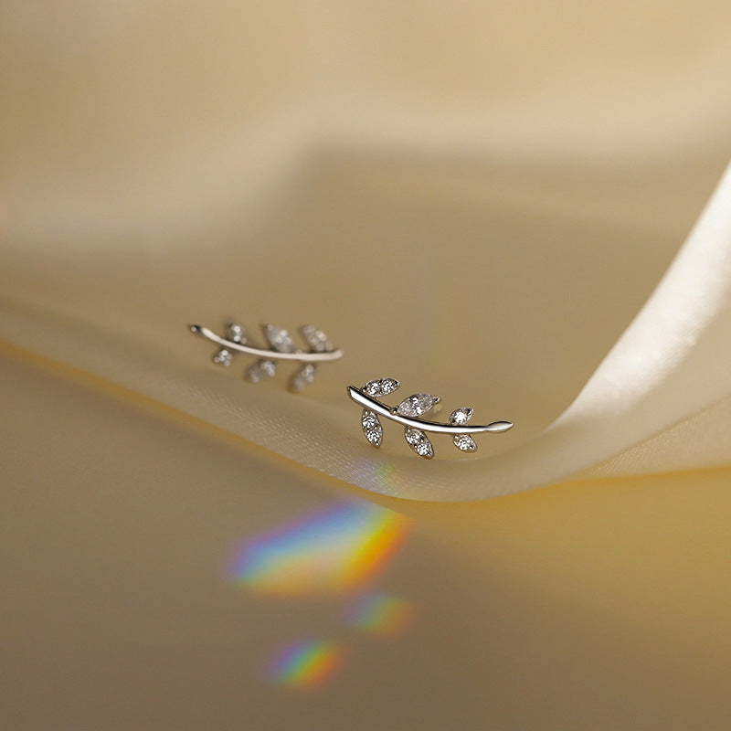 Micro-pave Zircon Leaf Stud Earrings