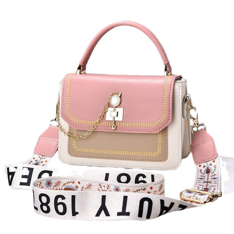 Wide Shoulder Strap Embroidery Thread Contrast Color Large Capacity Shoulder Bag