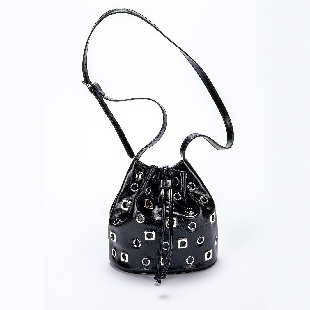 Suede Rivet Bucket Bag Hollow Crossbody Bag