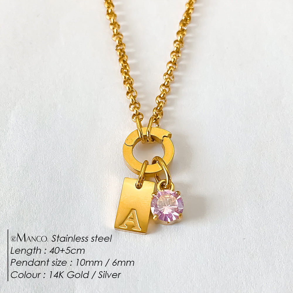 Titanium Steel Non-fading DIY American-style Sparkling Diamond Exquisite Letter Necklace