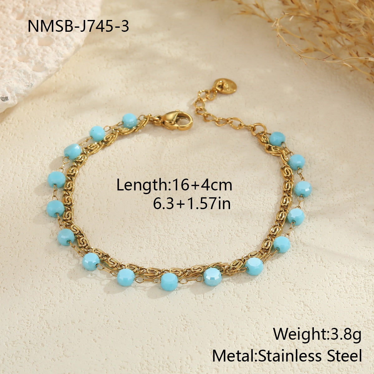 Colorful Beaded Stainless Steel Necklace Gold-plated Double Layer Twin All-match Clavicle Chain