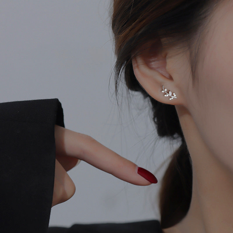 Micro-pave Zircon Leaf Stud Earrings
