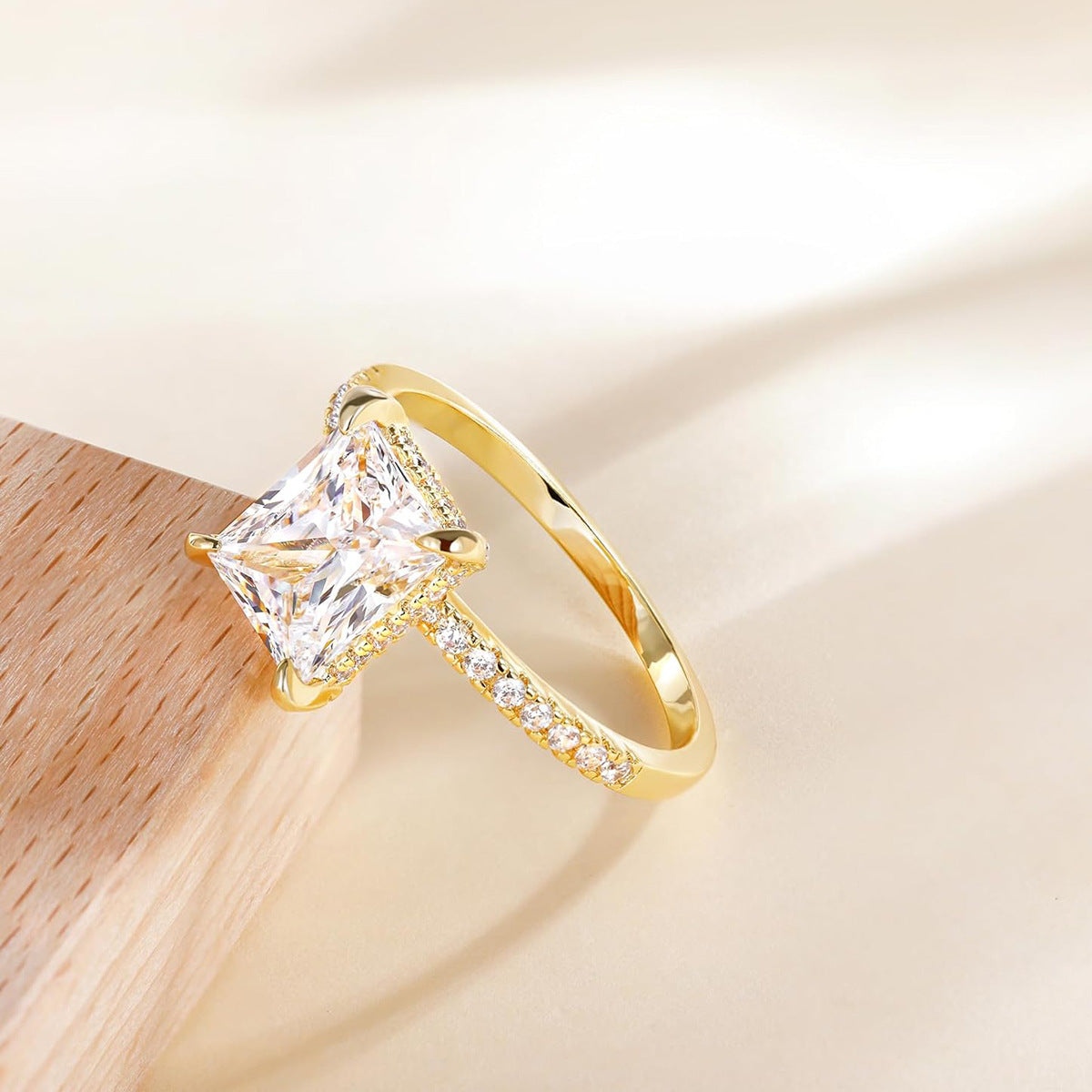 Rectangular White Diamond Four-prong Ring