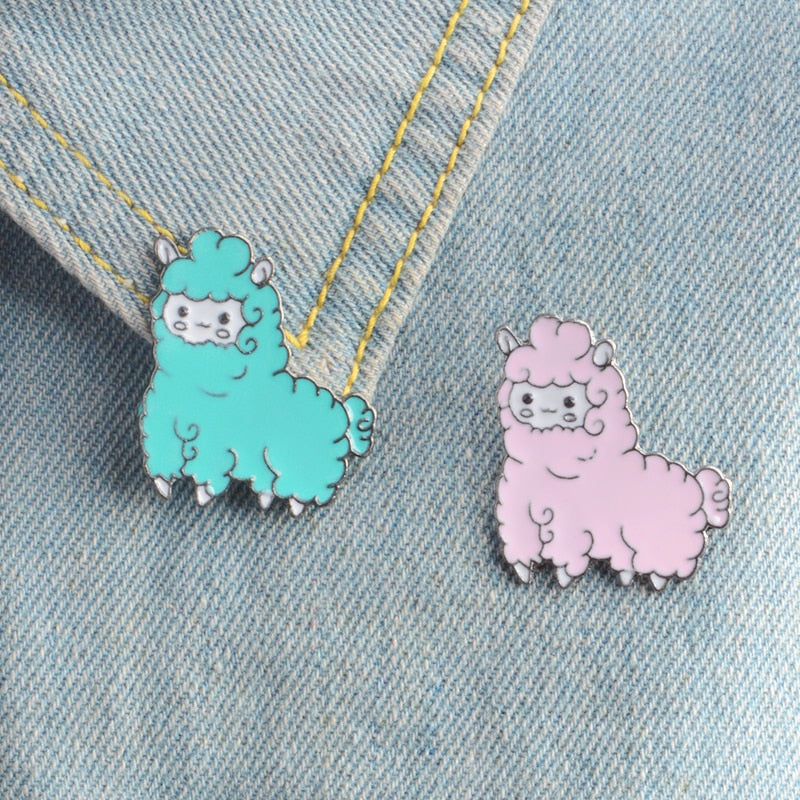QIHE JEWELRY Alpaca Pin Sheep Brooches Cartoon Brooch Badges Lapel Pin Cute Kawaii Jewelry For Girls Alpaca Jewelry