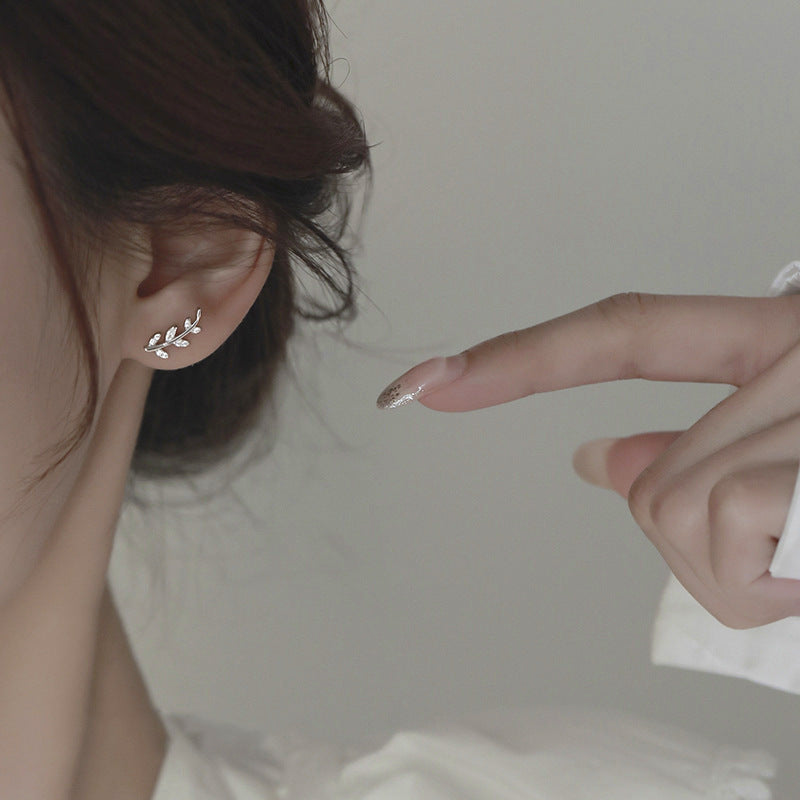 Micro-pave Zircon Leaf Stud Earrings