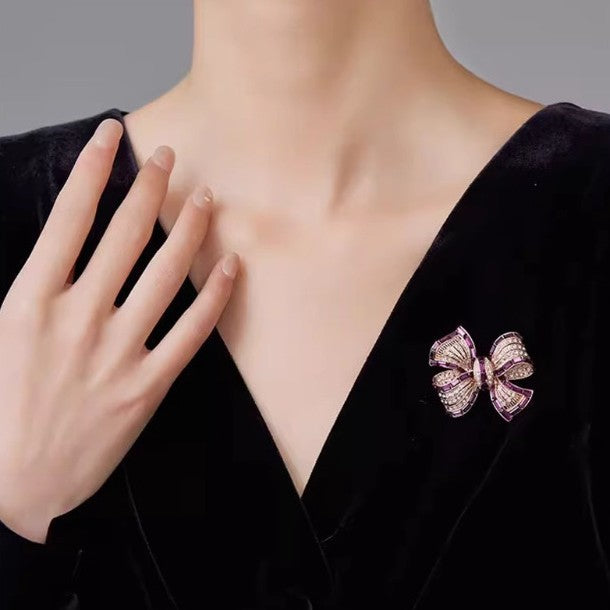 New Purplish Red Bow Alloy Brooch High Sense