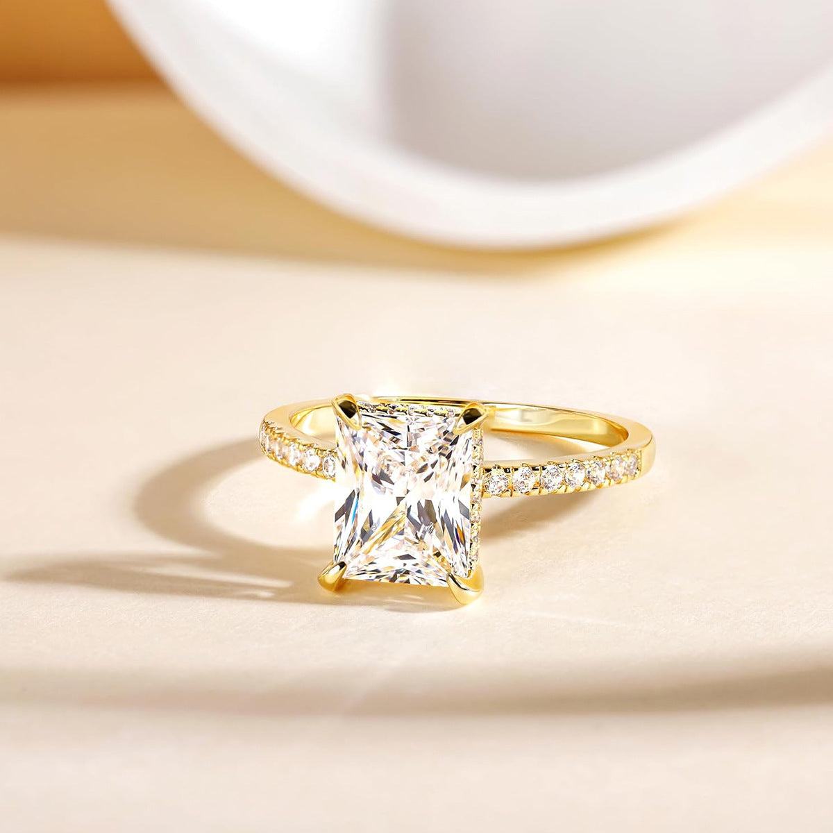 Rectangular White Diamond Four-prong Ring