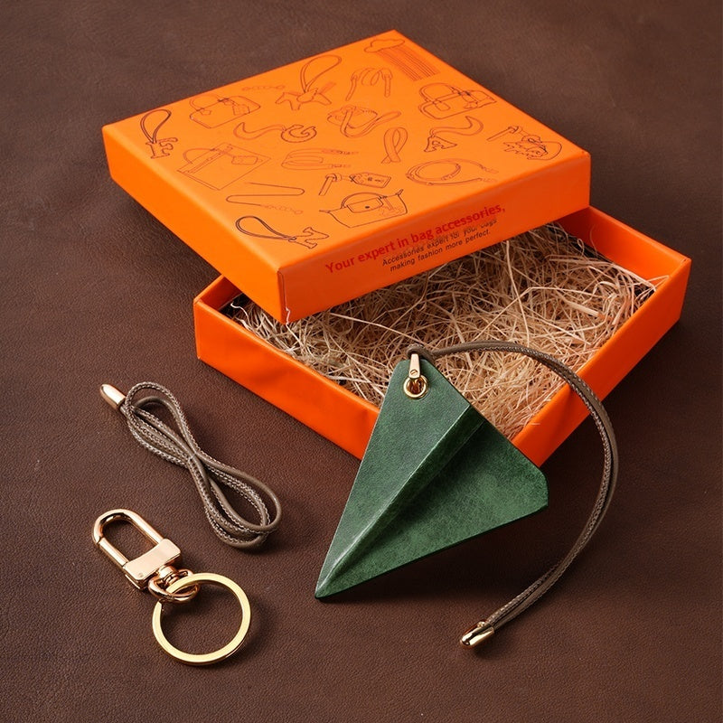 Crazy Crafts Paper Airplane Bag Pendant Car Ornament Handmade Cowhide Custom Cute High-End Gift
