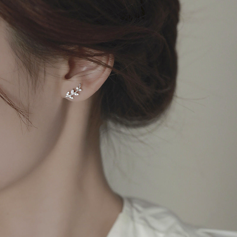 Micro-pave Zircon Leaf Stud Earrings
