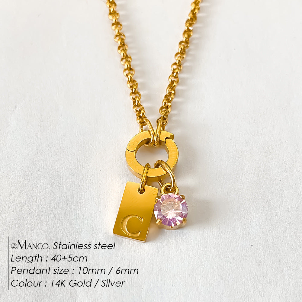 Titanium Steel Non-fading DIY American-style Sparkling Diamond Exquisite Letter Necklace