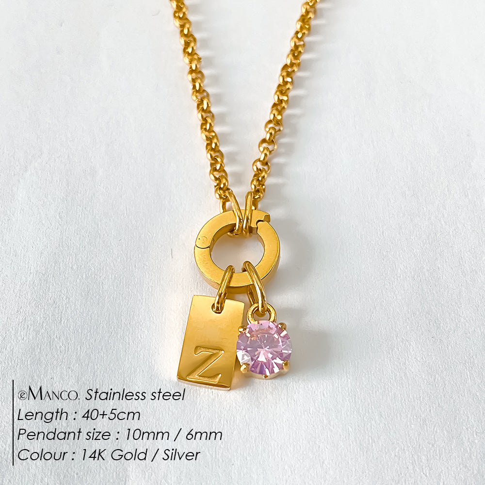 Titanium Steel Non-fading DIY American-style Sparkling Diamond Exquisite Letter Necklace