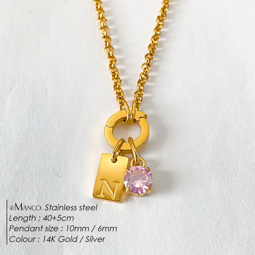 Titanium Steel Non-fading DIY American-style Sparkling Diamond Exquisite Letter Necklace