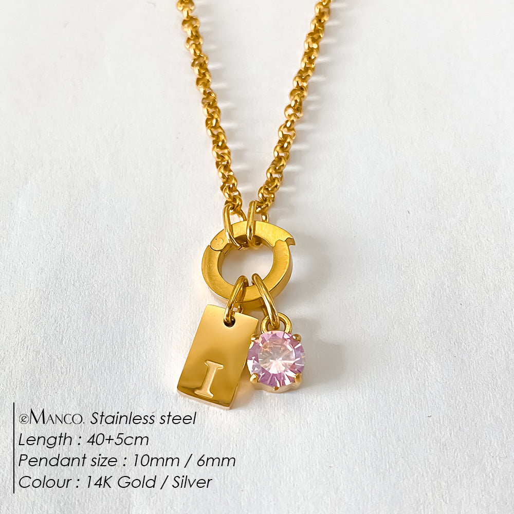 Titanium Steel Non-fading DIY American-style Sparkling Diamond Exquisite Letter Necklace