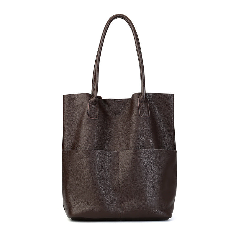 Simple Commute Soft Cowhide Bucket Bag