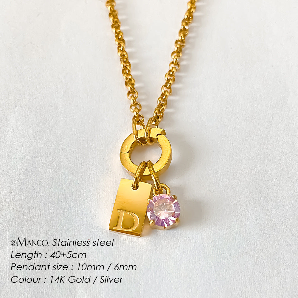Titanium Steel Non-fading DIY American-style Sparkling Diamond Exquisite Letter Necklace
