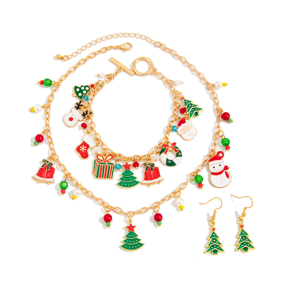 Christmas Tree Candy Snowman Pendant Necklace Holiday Fashion Necklace
