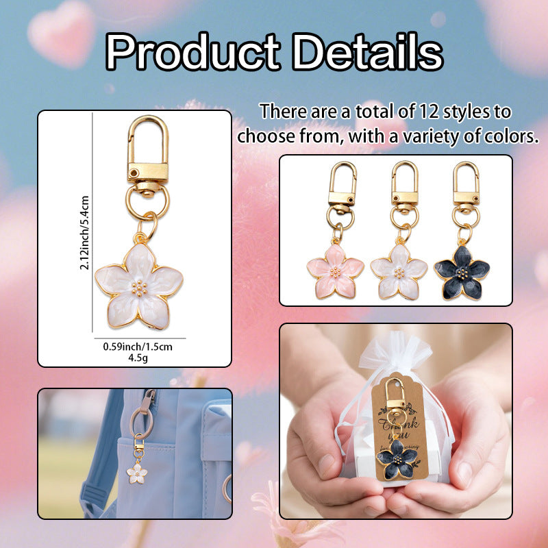 Colorful Oil Necklace Pearlescent Five Petal Flower Cherry Blossom Keychain Bag Pendant