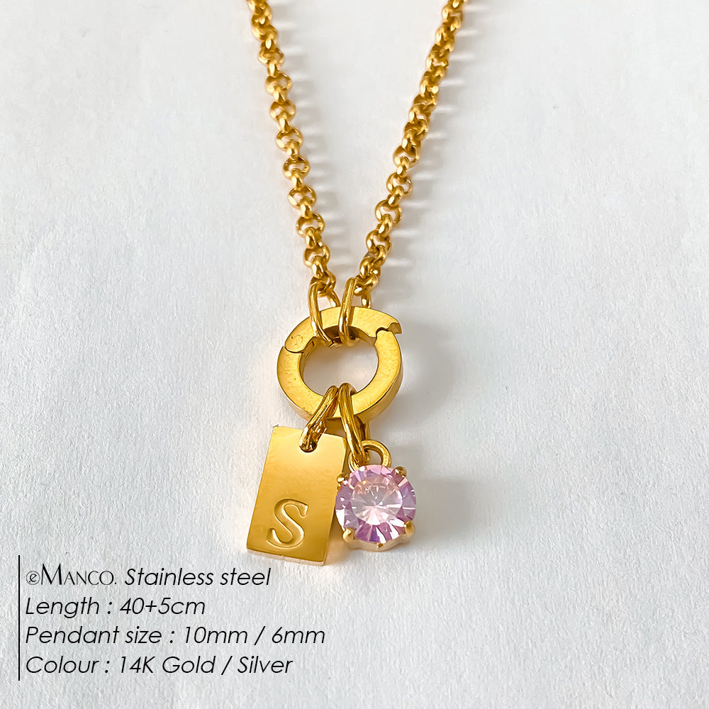 Titanium Steel Non-fading DIY American-style Sparkling Diamond Exquisite Letter Necklace