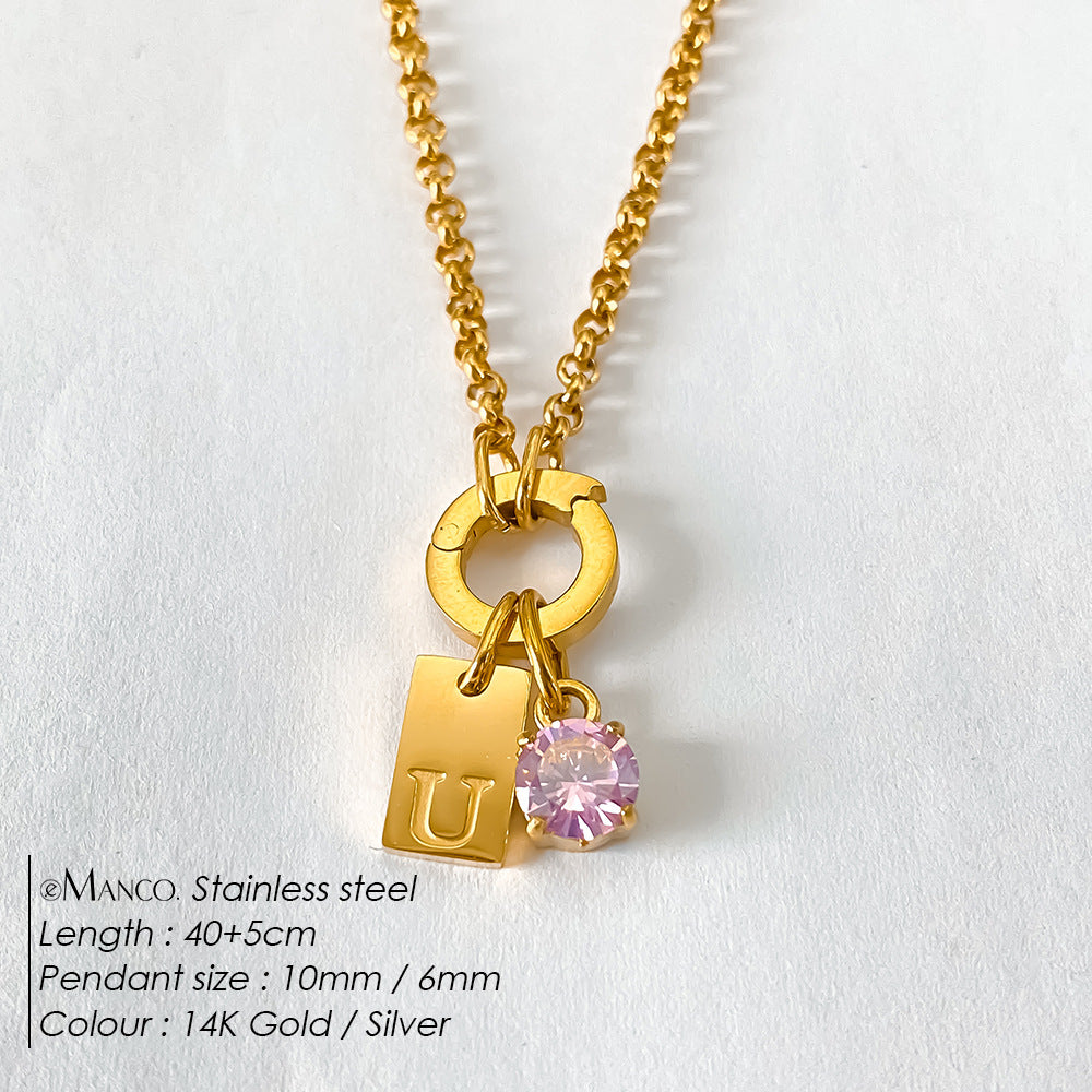 Titanium Steel Non-fading DIY American-style Sparkling Diamond Exquisite Letter Necklace