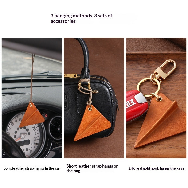 Crazy Crafts Paper Airplane Bag Pendant Car Ornament Handmade Cowhide Custom Cute High-End Gift