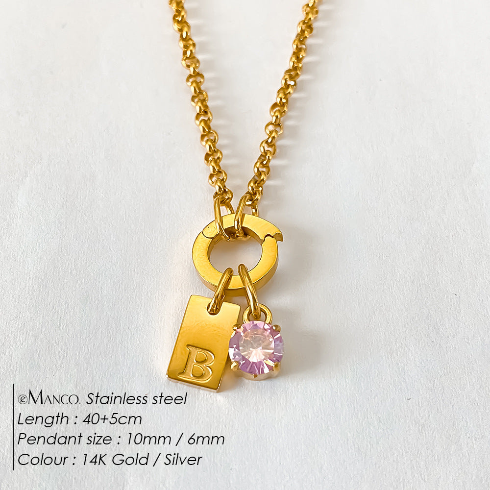 Titanium Steel Non-fading DIY American-style Sparkling Diamond Exquisite Letter Necklace