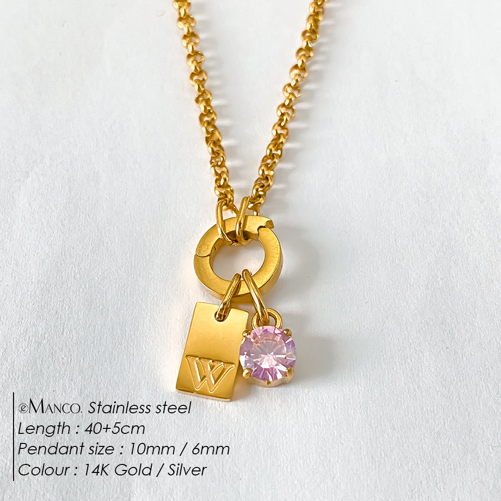 Titanium Steel Non-fading DIY American-style Sparkling Diamond Exquisite Letter Necklace