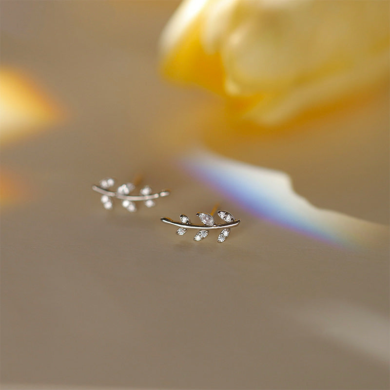 Micro-pave Zircon Leaf Stud Earrings